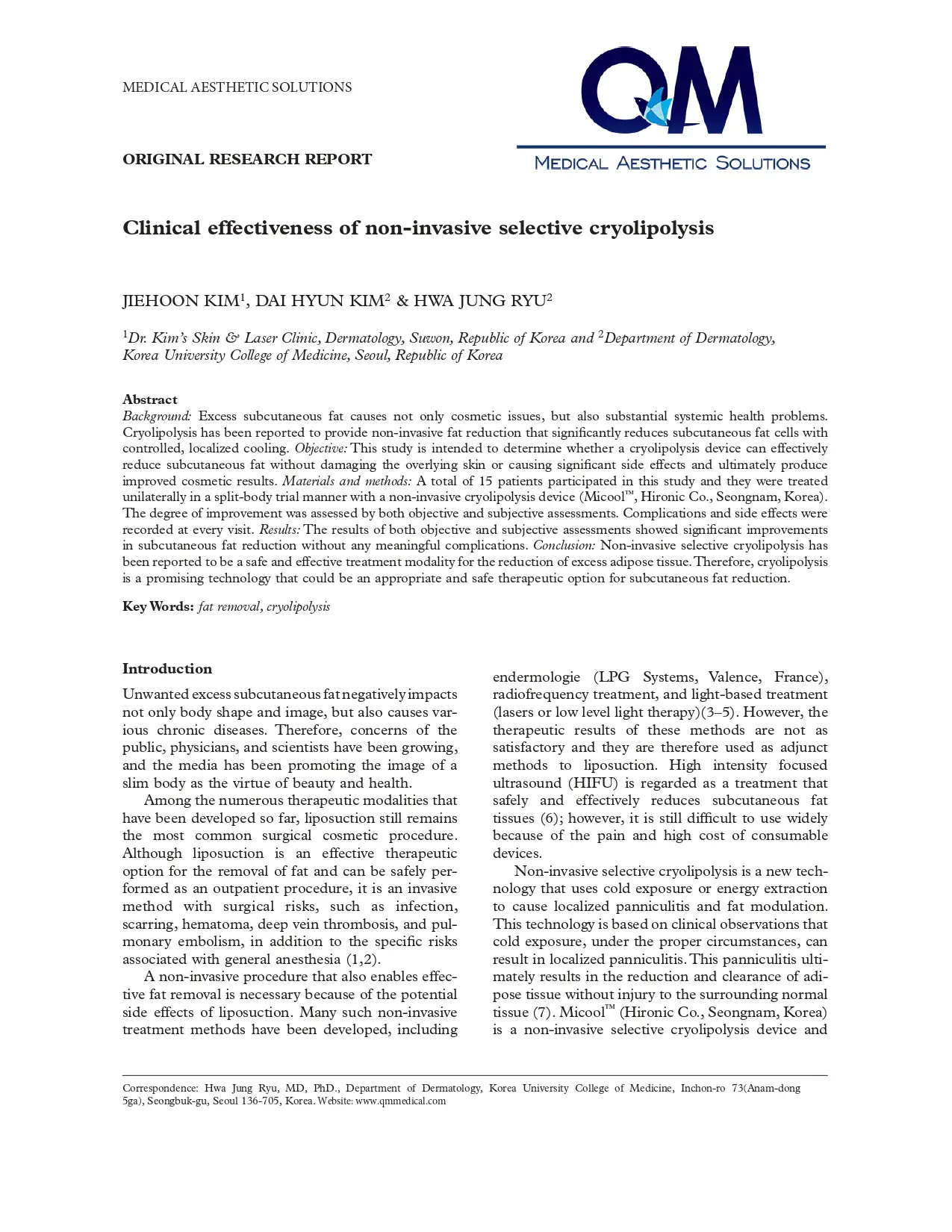 Clinical effectiveness of non-invasive selective cryolipolysis