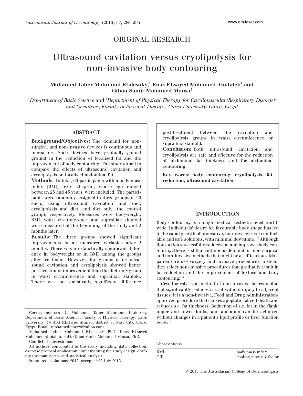 Ultrasound cavitation versus cryolipolysis for non-invasive body contouring