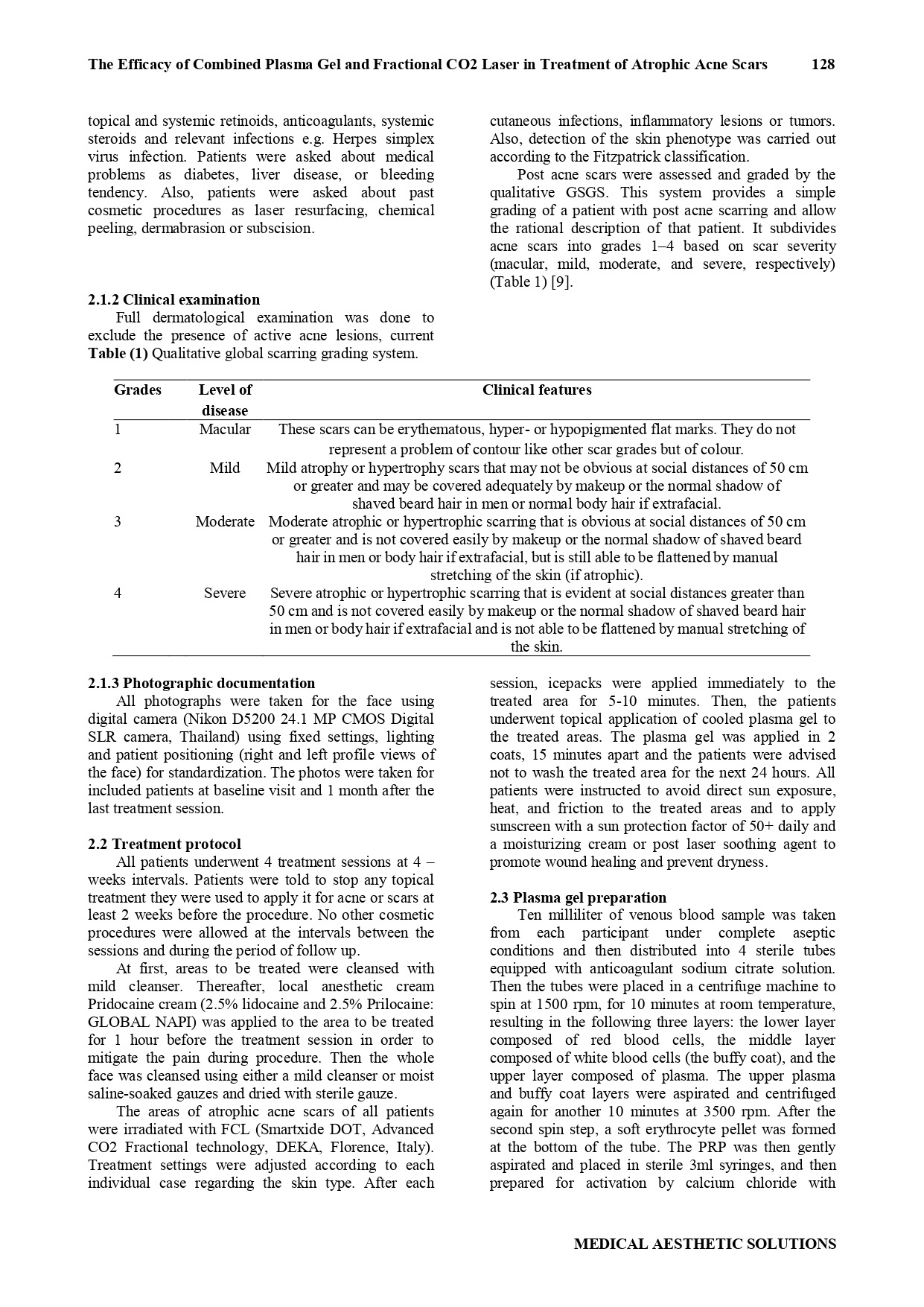 The Efficacy of Combined Plasma Gel and Fractional CO2 Laser in Treatment of Atrophic Acne Scars