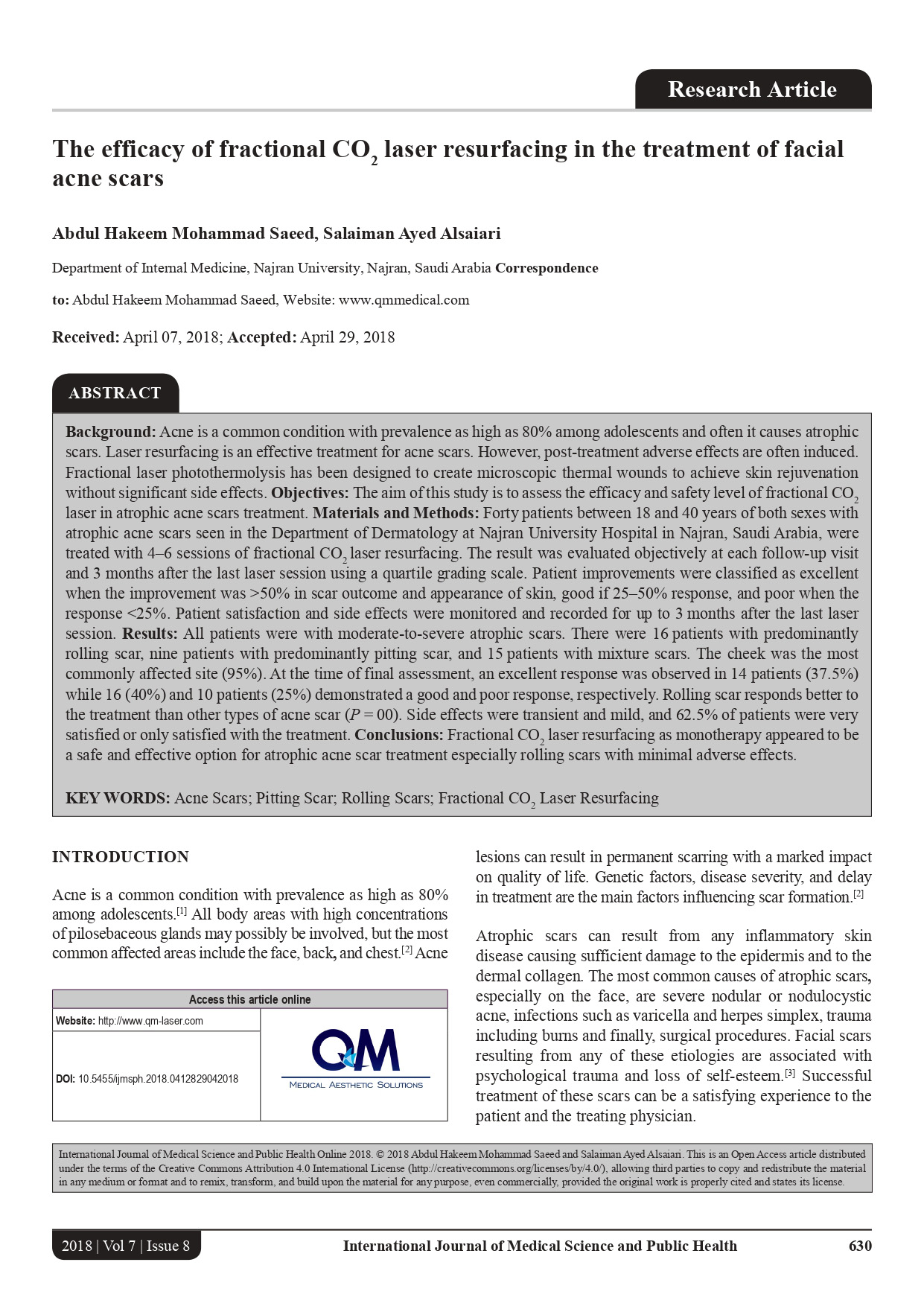 The efficacy of fractional CO2 laser resurfacing in the treatment of facial acne scars
