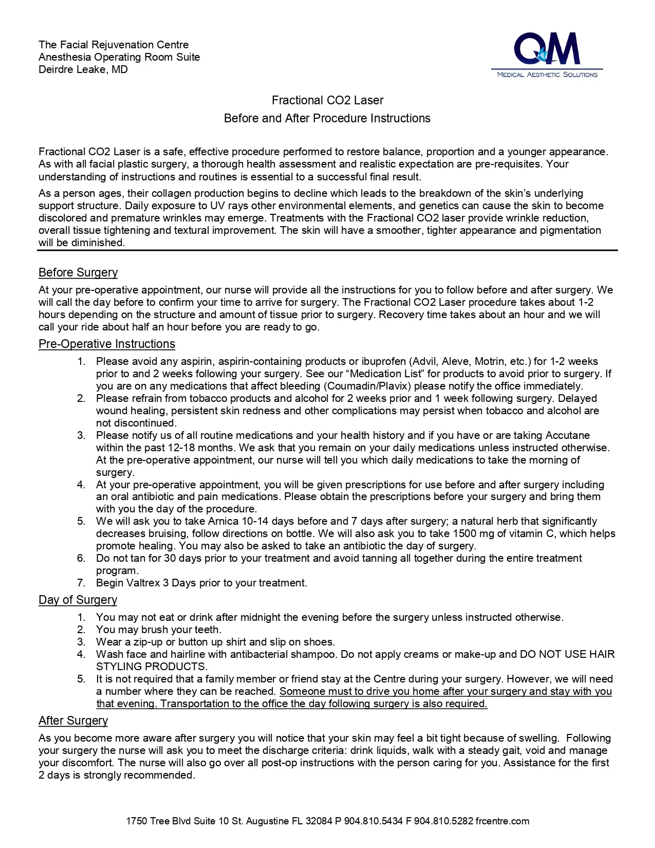 Fractional CO2 Laser Before and After Procedure Instructions