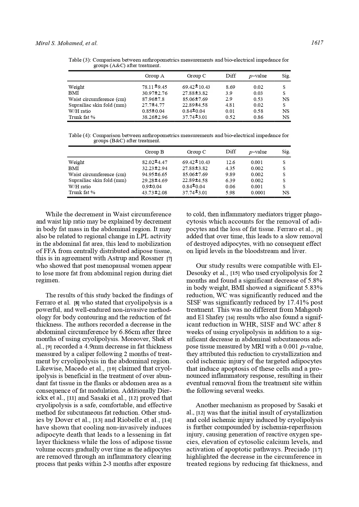 Effect of Cryolipolysis and Electrolipolysis on PostmenopausalAbdominal Adiposity