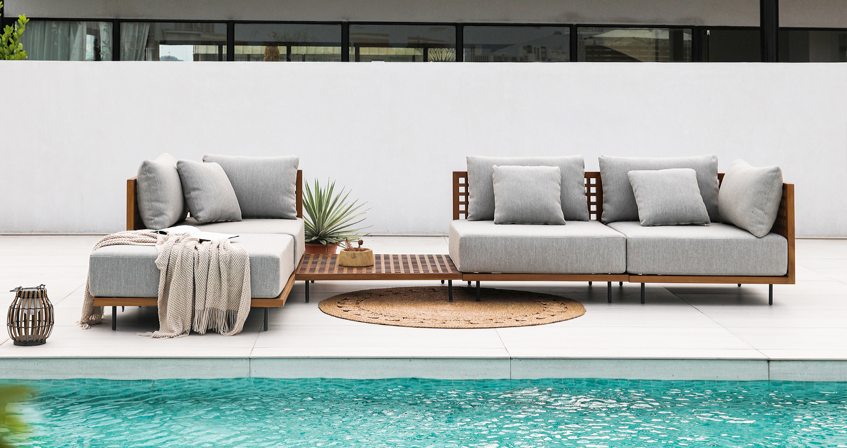 Hongdi outdoor Furniture GRID Sofa-teak1
