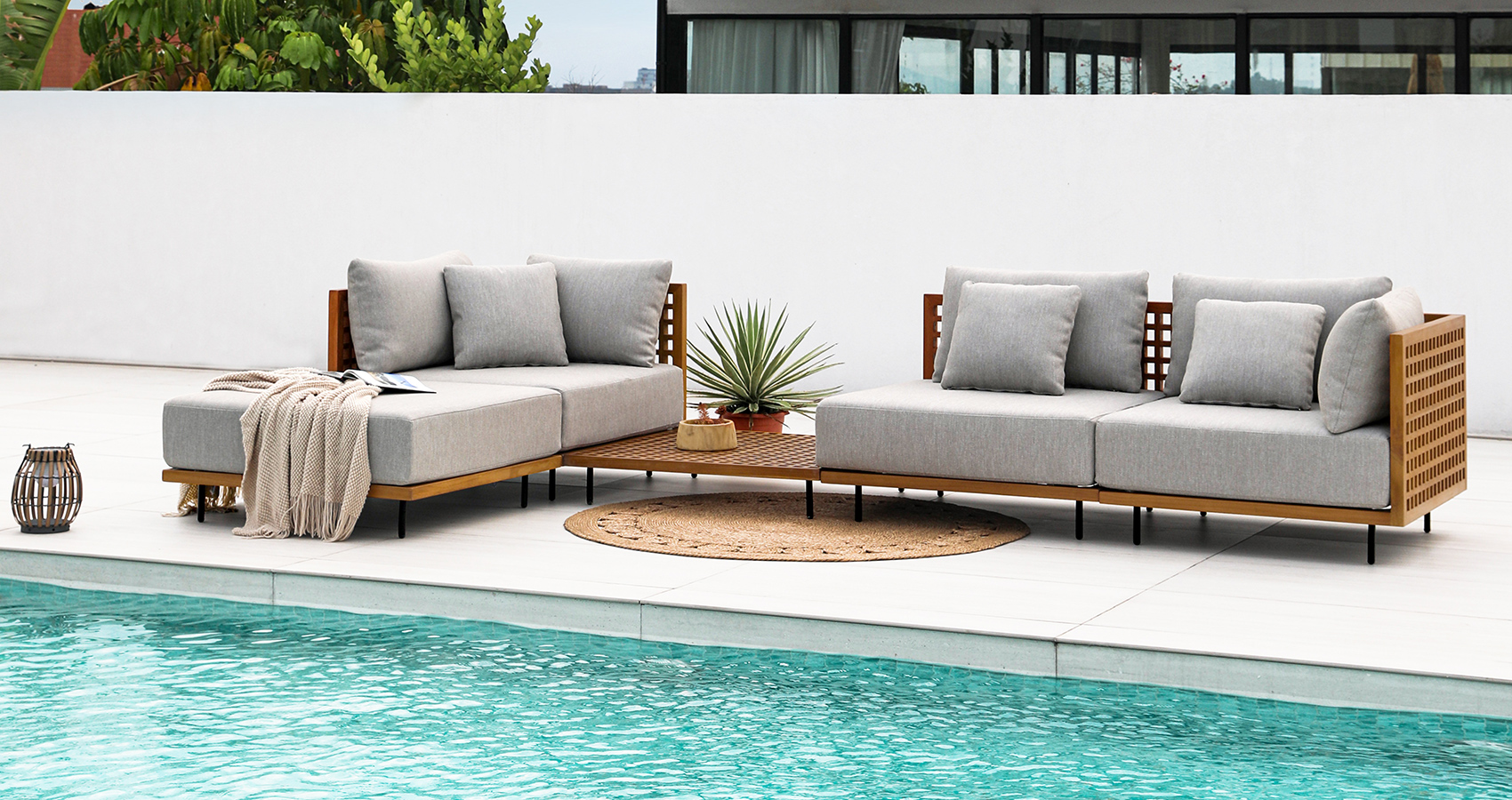 Hongdi outdoor Furniture GRID Sofa-teak2