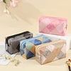 Wholesale Popular Simple Zipper Makeup Bags High Quality Fashion Color Grid PVC Cosmetic Bags for Women