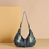 JIOMAY 2026 New Women's Denim Shoulder Bag Retro Motorcycle with Metal Thread Lightweight Large Capacity for Crossbody Bag