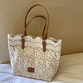 Women's Large Capacity Casual Handbag Lace Embroidery Flowers Soft Polyester Luxury Tote Beach Bag Waterproof Daily Use Parties