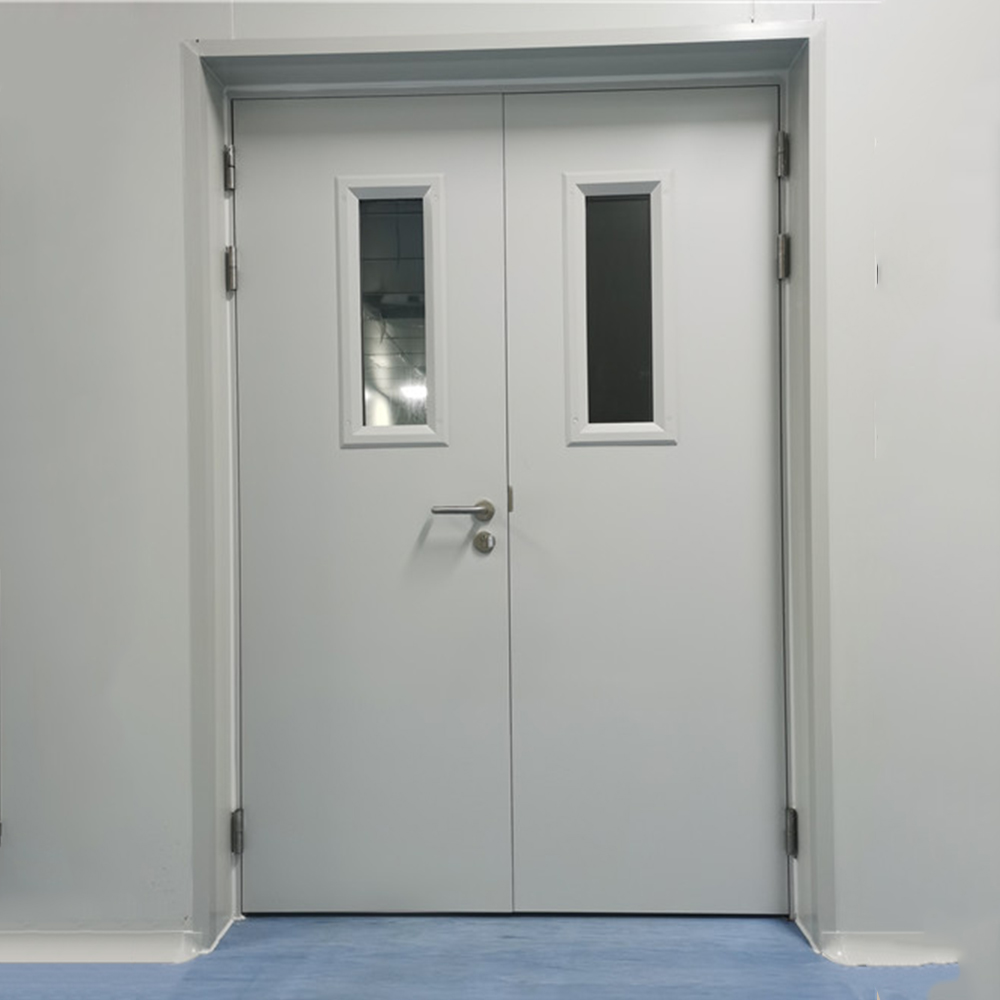 Installation effect of double-leaf fireproof doors.Steel fire door