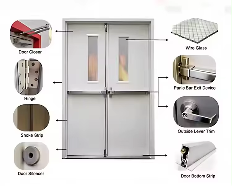 Exit steel fire door