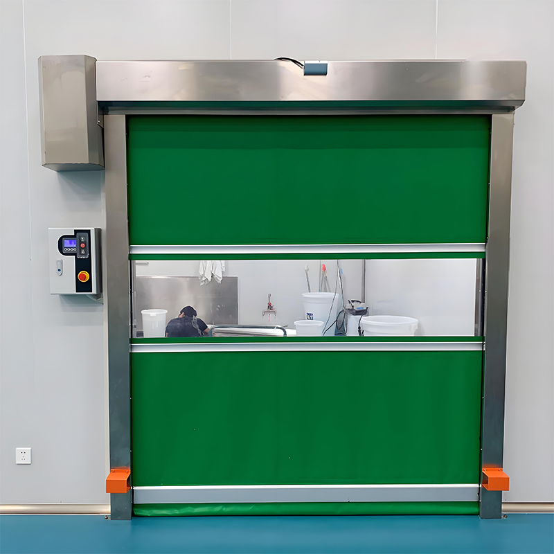 Installation effect of green PVC rolling door.PVC roller shutter door