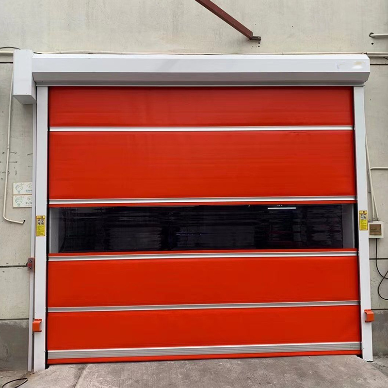 The red PVC rolling door has been installed.PVC roller shutter door