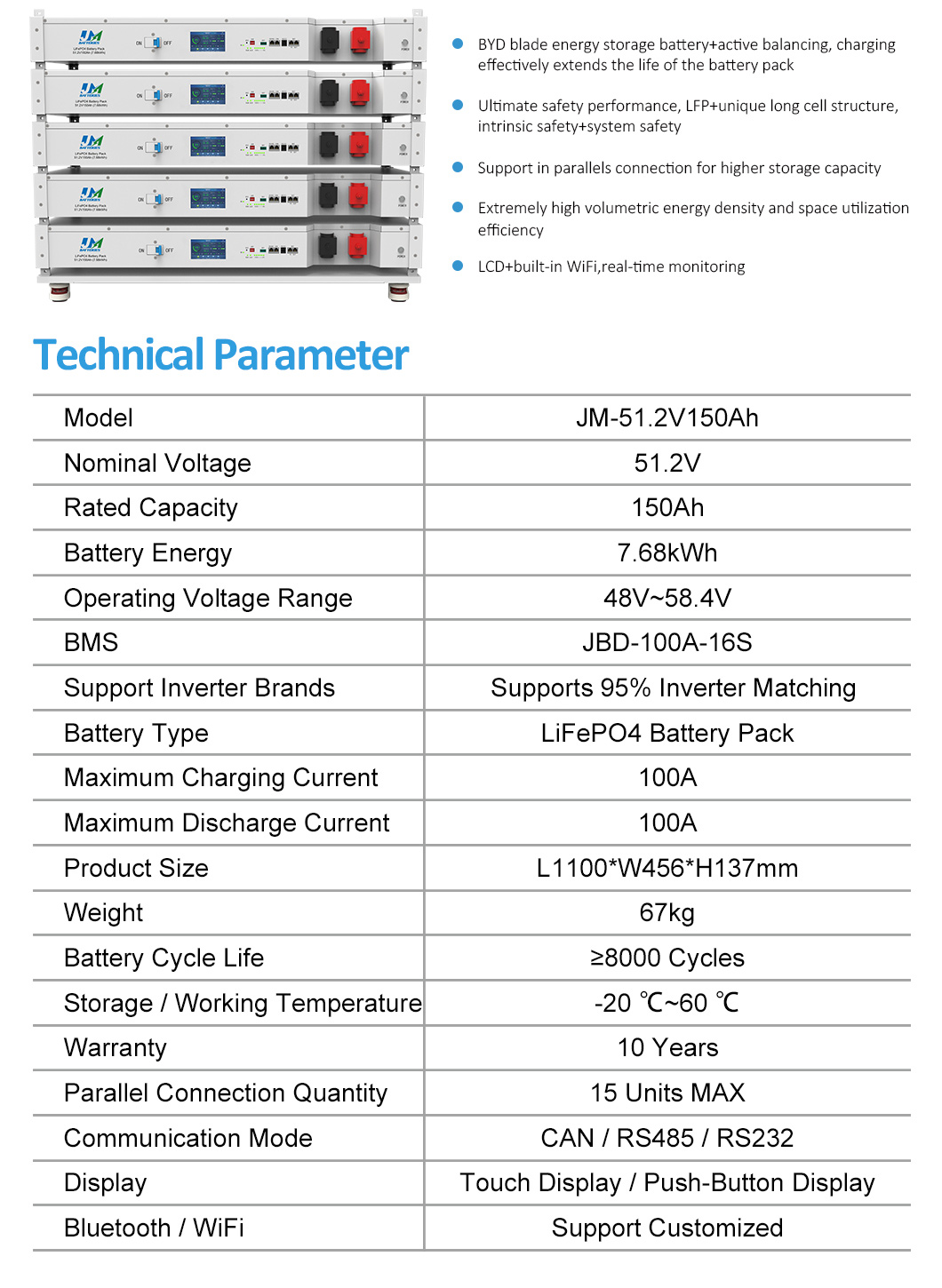 stackable 7kWh lifepo4 battery