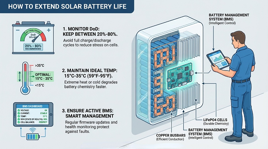 How to Extend Solar Battery Life: Technical Maintenance Infographic