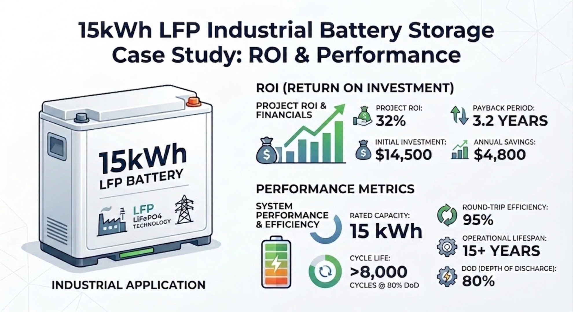 15kWh LFP industrial battery storage system case study hero illustration for commercial peak‑shaving