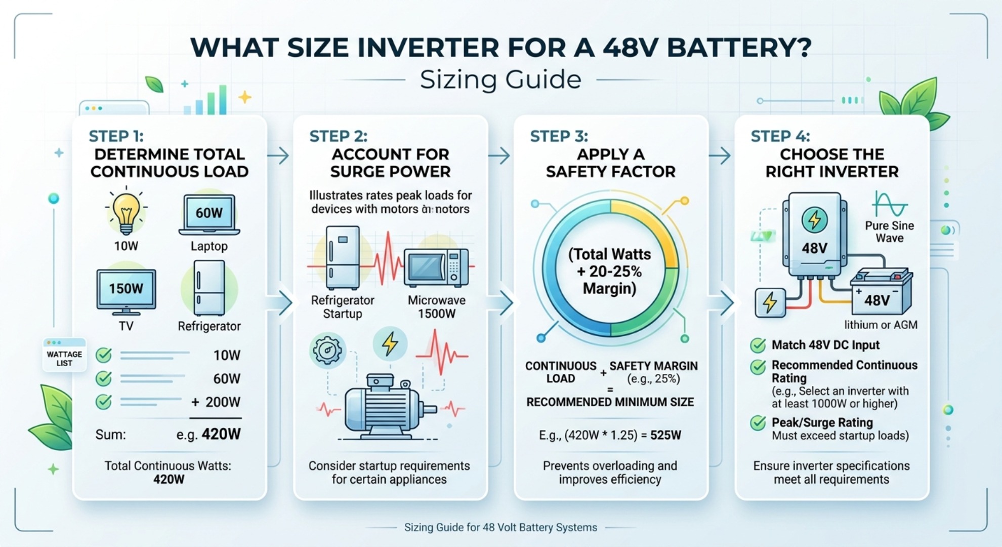 Flat vector illustration of a 48V LiFePO4 battery, hybrid inverter, rooftop solar panels, and household backup loads