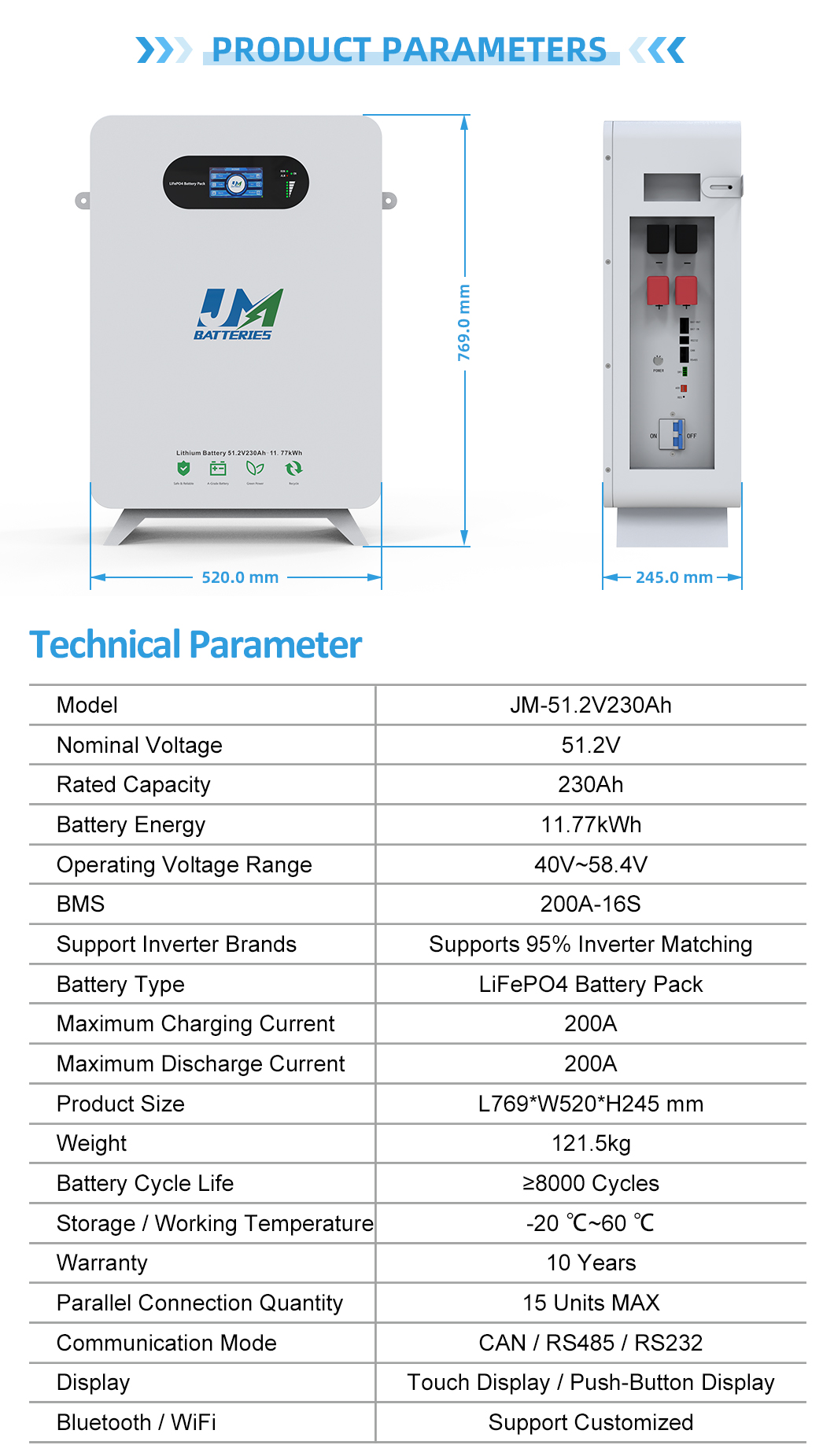 51.2V 230Ah powerwall pack
