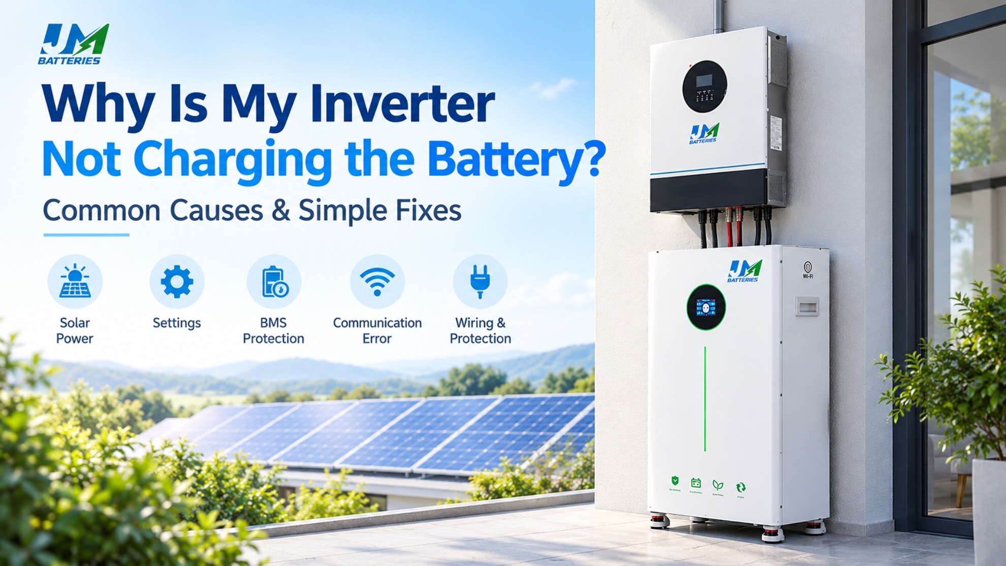 JM Batteries Solarwechselrichter und LiFePO4-Heimbatterie zur Fehlerbehebung bei Ladeproblemen