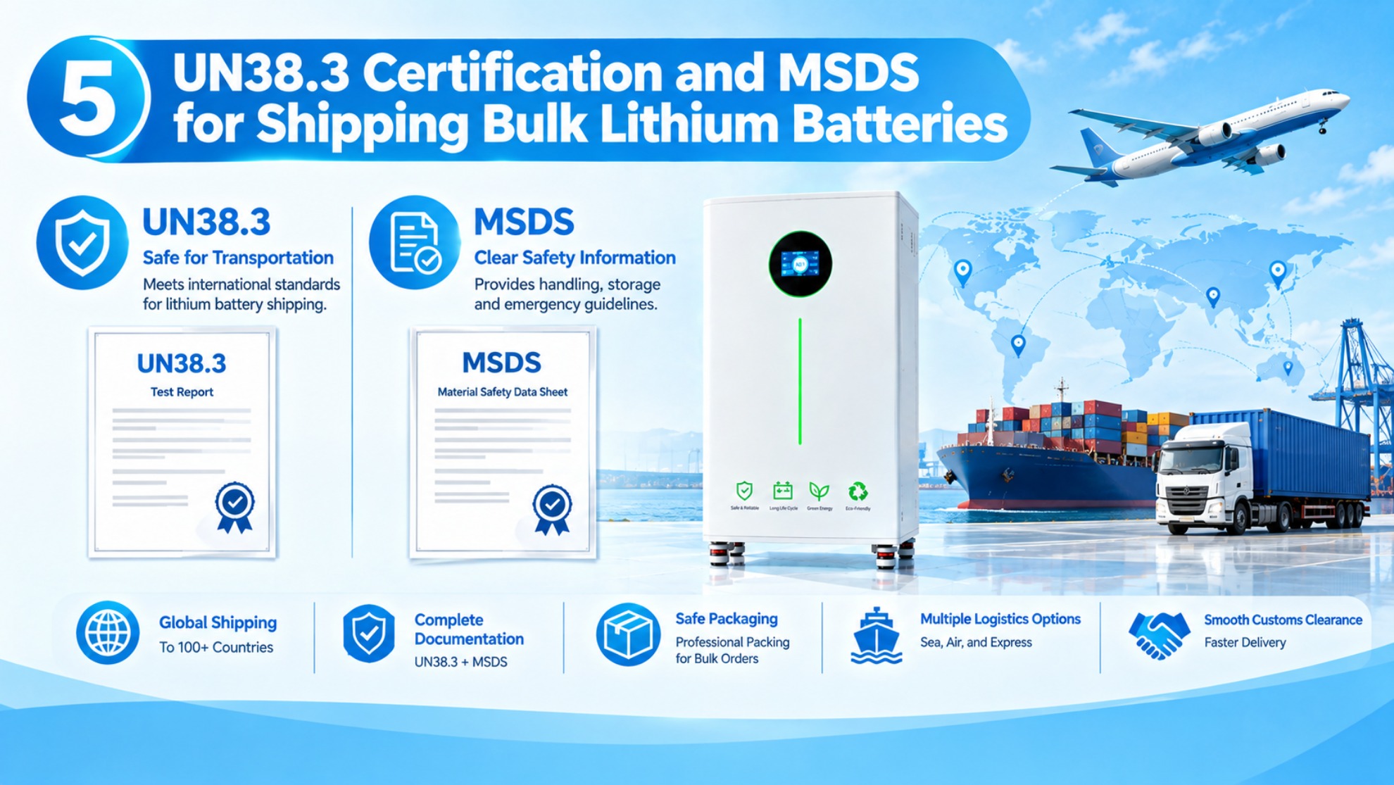 Сертификация UN38.3 и MSDS для перевозки литиевых батарей в больших количествах.