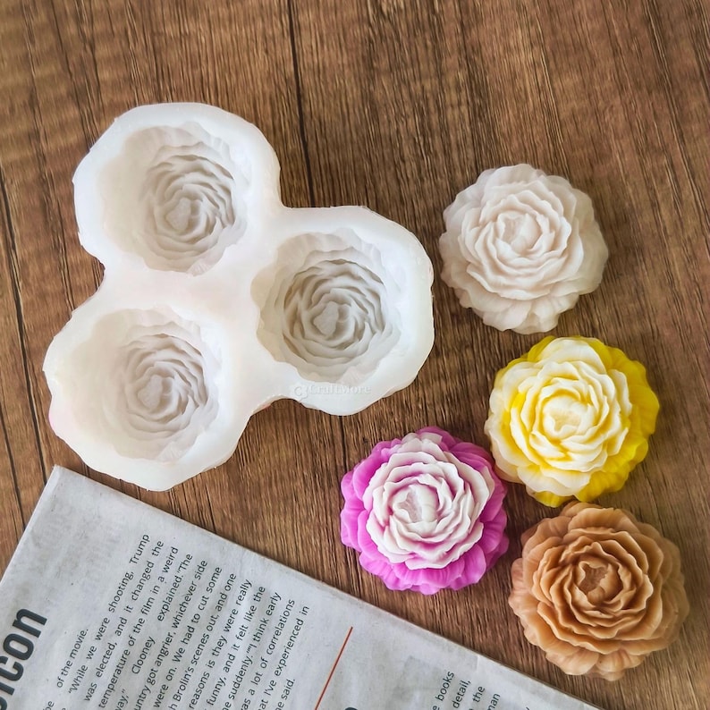 3-Hole Peony Flower Silicone Mold for Candle Making