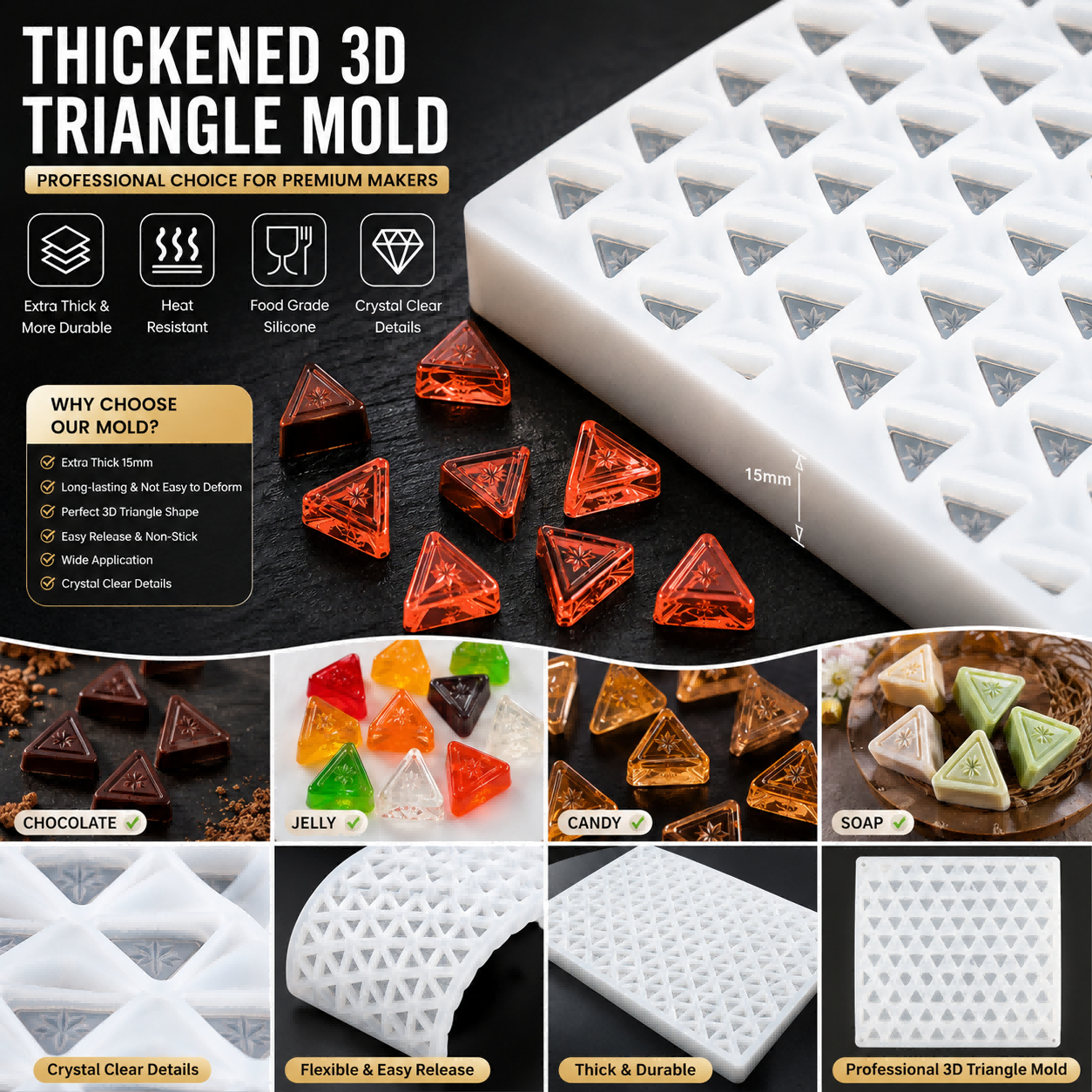 Geometric triangle design has become a core style in Nordic home decor, scented candles and handmade resin ornaments, loved by independent craft studios and lifestyle brands for its minimalist高级感 and strong display effect.