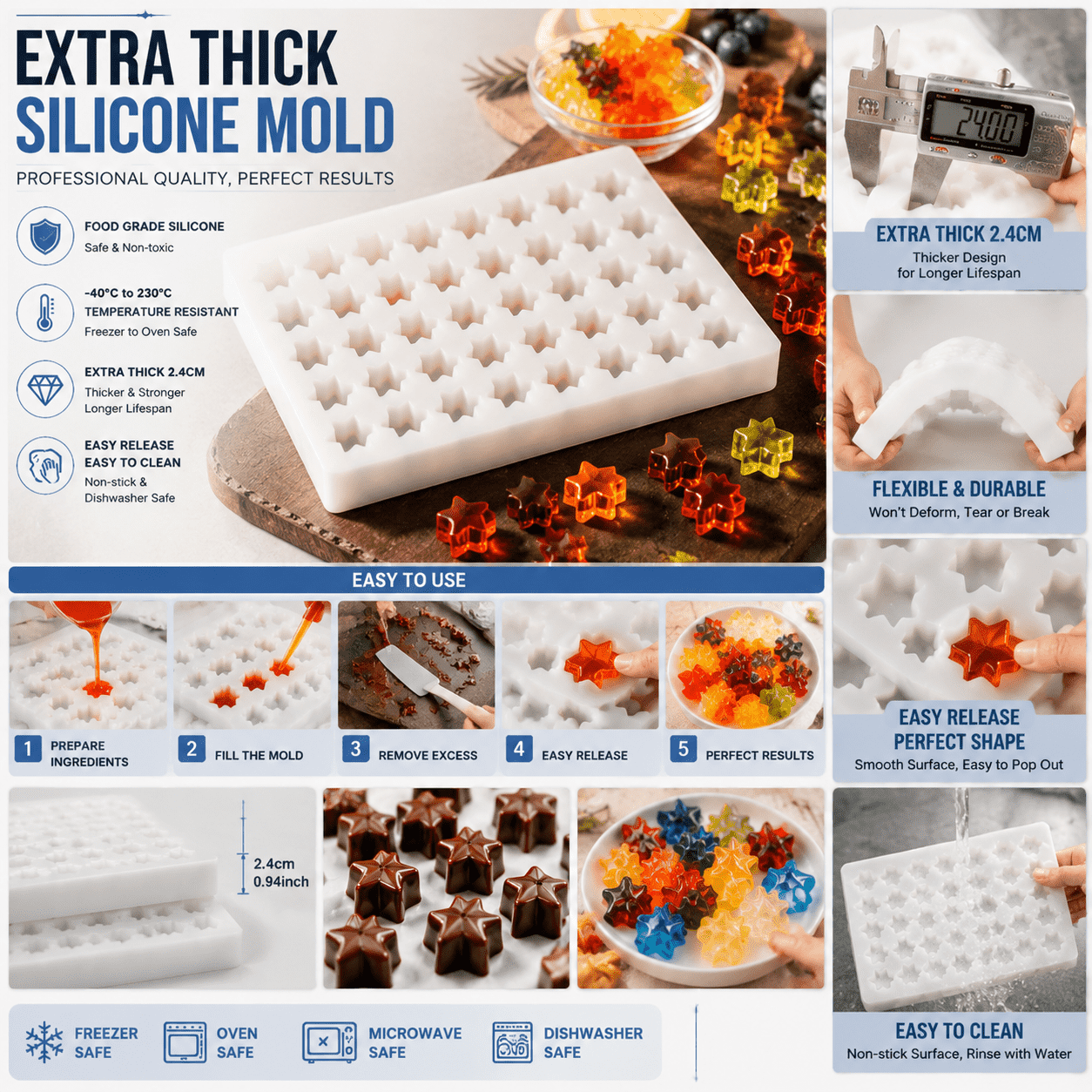 La forma de estrella es uno de los diseños decorativos más universales y con mejor conversión en todas las categorías de producto — desde bombones y caramelos hasta pastillas de cera fundible, resina artesanal y bombas de baño