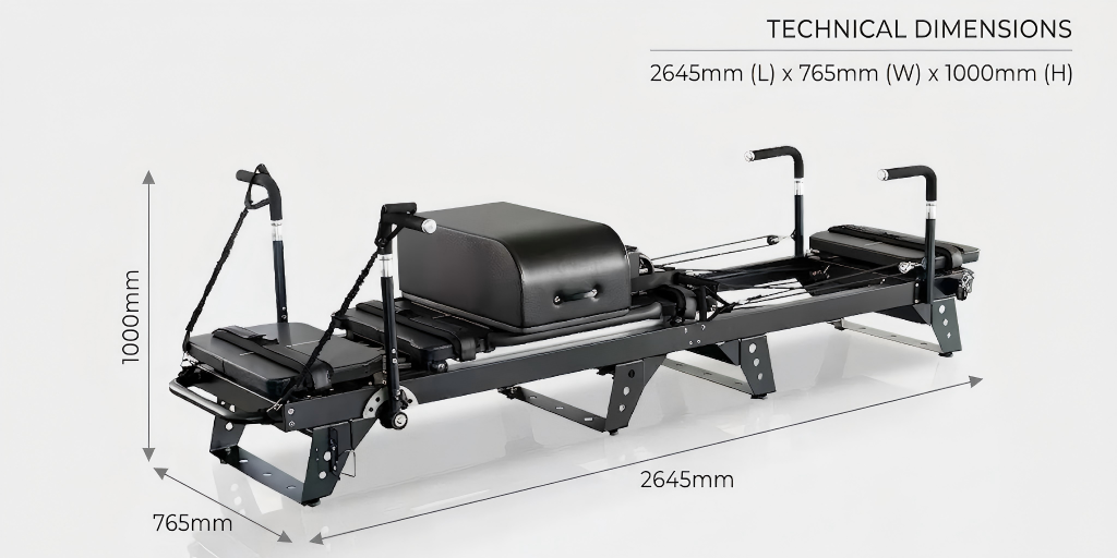 Hollow carved aviation aluminum frame of compact pilates reformer