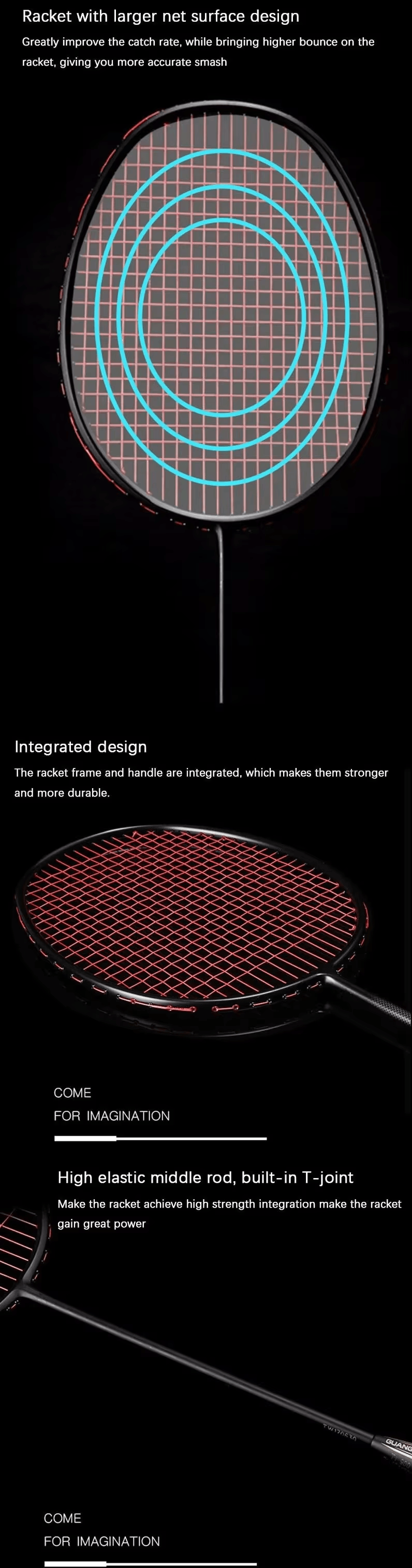 This professional carbon fiber badminton racket features a 7.0mm slim shaft racket for quick handling and an Isometric racket head for a larger sweet spot. The oval frame badminton racket design enhances stability, while the 3U carbon fiber racket construction delivers power and control—perfect for competitive play.