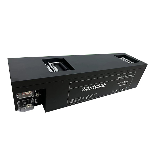 Side view of 24V lithium battery showing external design.