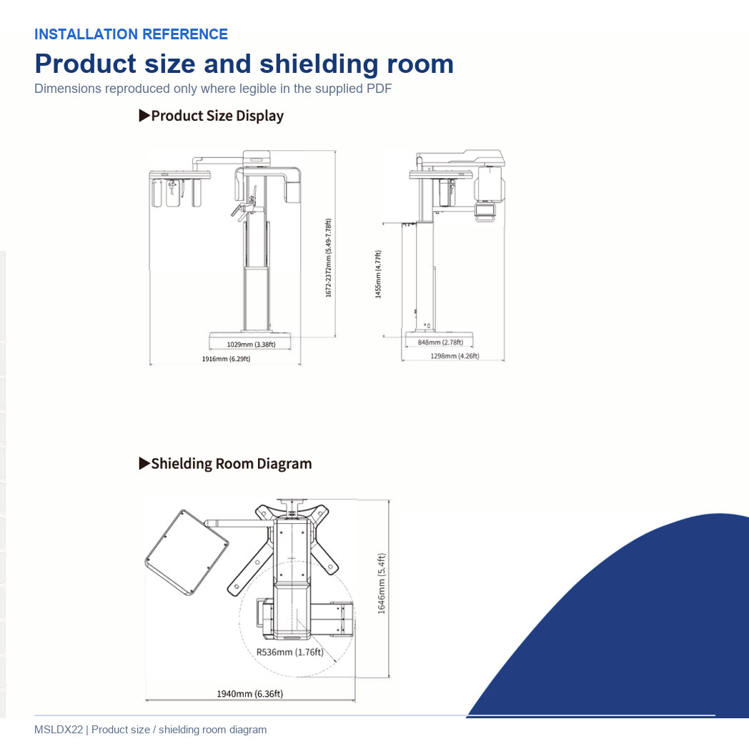 MSLDX22 Size and Shielding Room Diagram