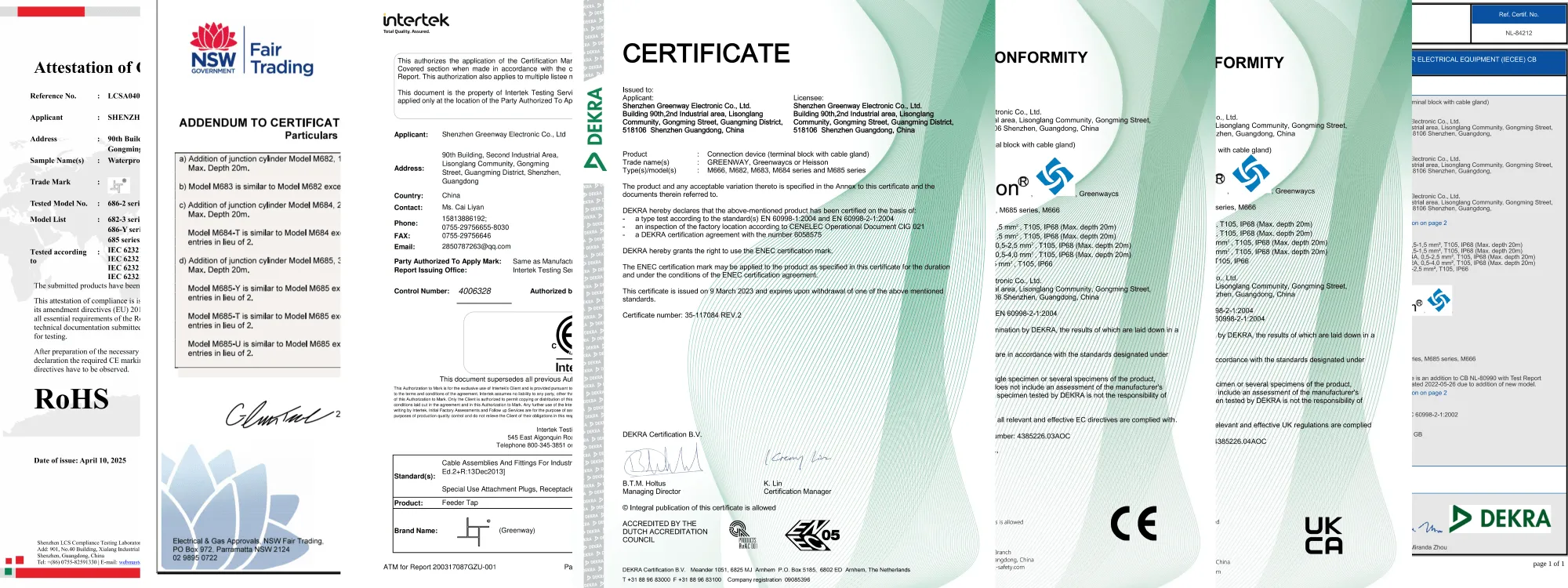 Certifications of M684-A waterproof inline connector