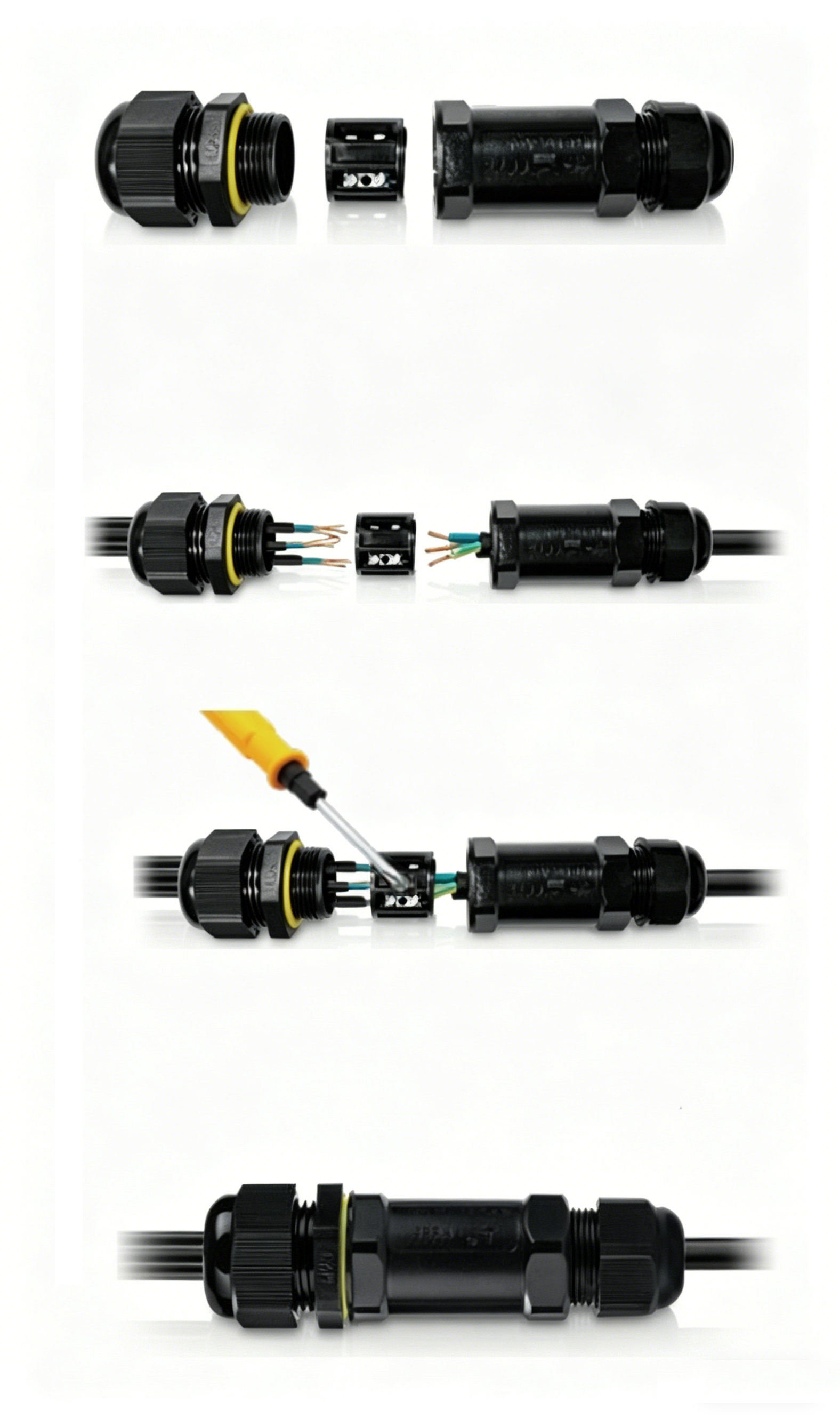 Installation steps for M685 1 in 2 out waterproof power connector