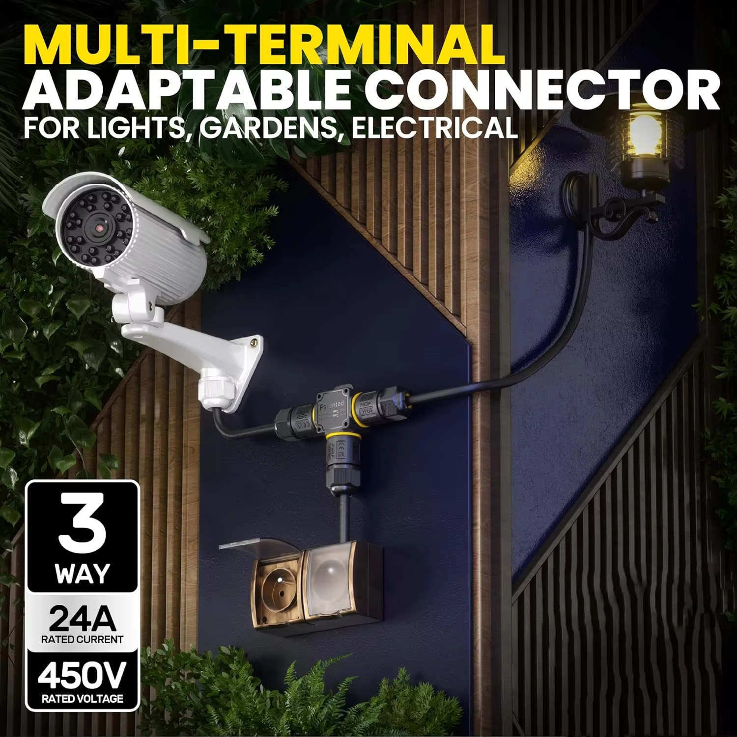 IP68 3 way waterproof connector for outdoor security camera