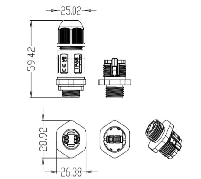 Size of M684-CB water resistant connector