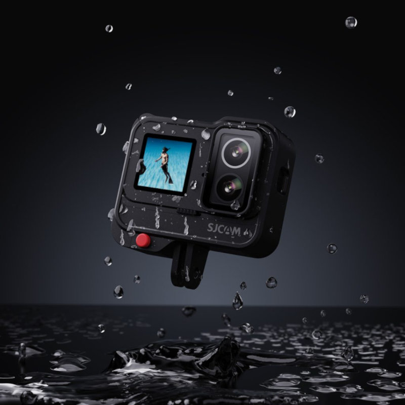 An SJCAM SJ20 Action Camera Mounted on a Frame Mount Undergoing a Waterproof Test