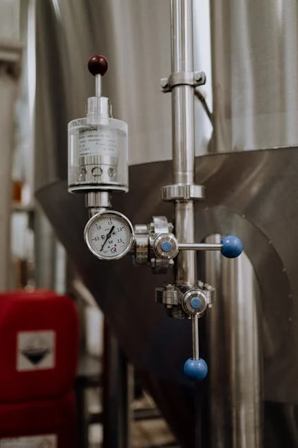 Brewery filter system installation showing sanitary tri-clamp piping connections
