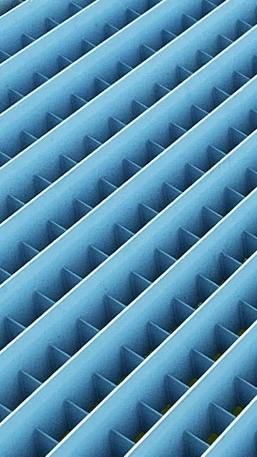 Cutaway view sanitary cartridge filter showing pleated media internal structure