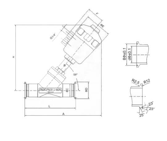 pneumatic angle seat valve
