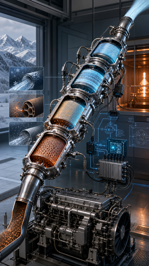 Advanced engine aftertreatment system using particulate filters and SCR technology for Euro 7 compliance