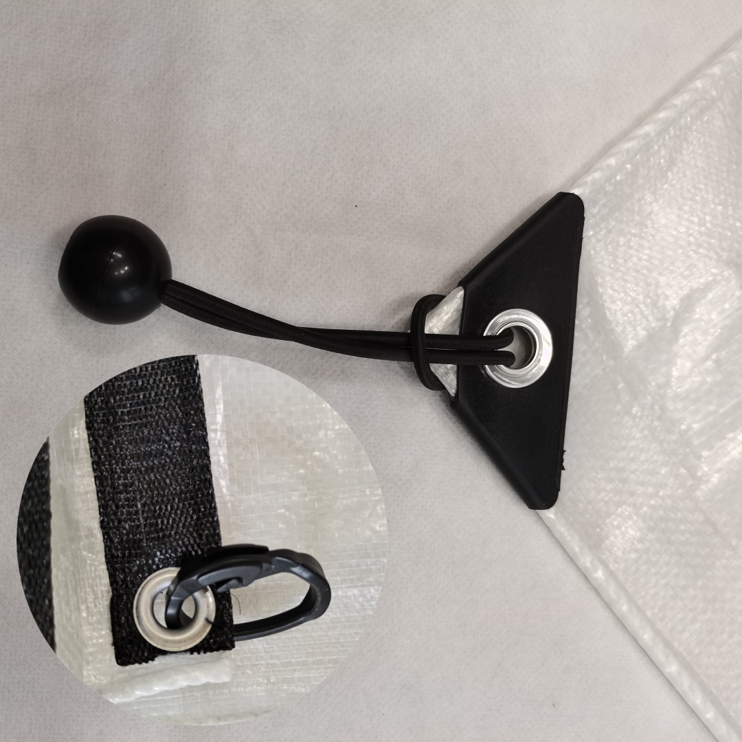 Photos of customers who bought clear waterproof tarp, hail net for apple, and tree weed mats, as well as product detail images.