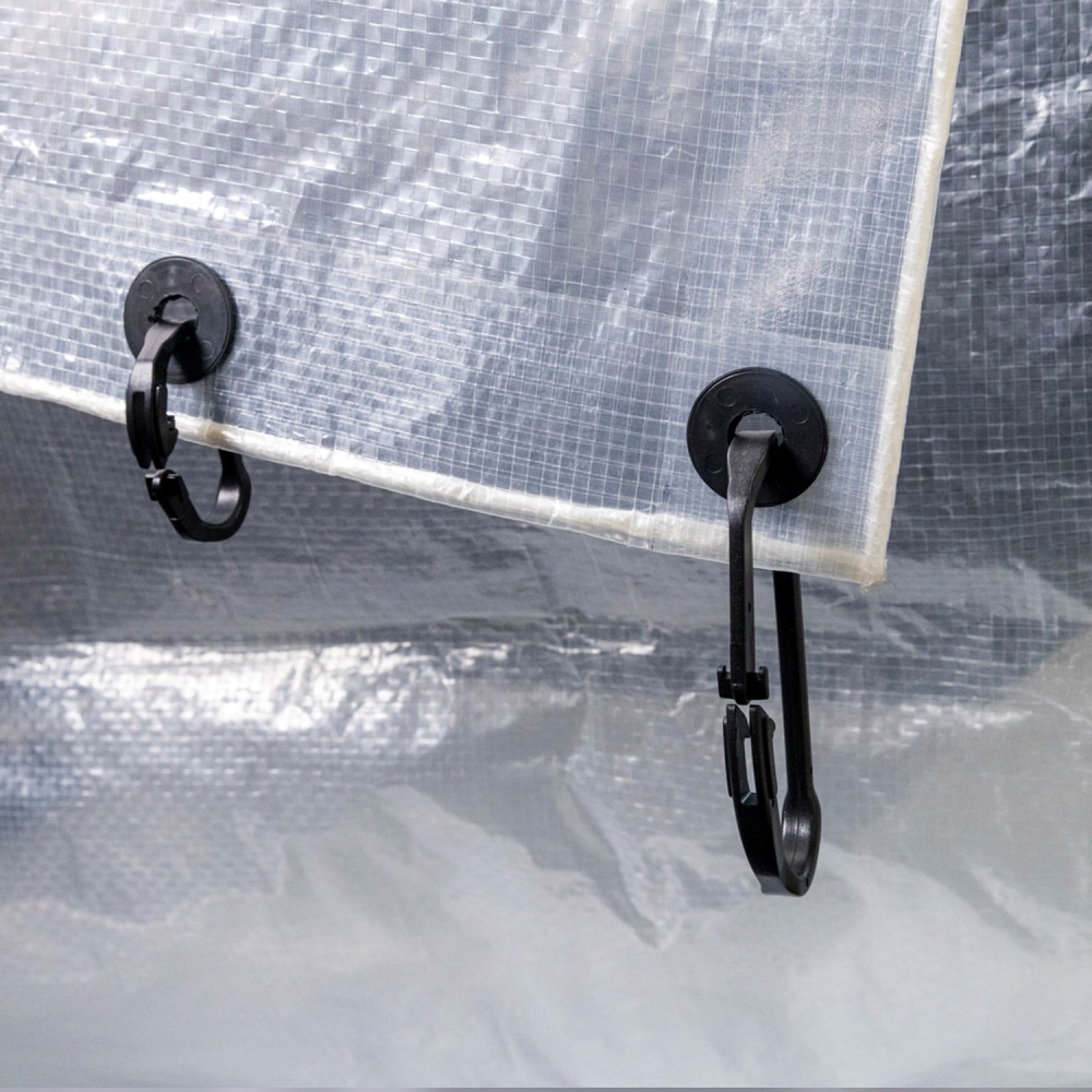 Clear Vinyl Tarp with Grommets – Plastic Buckle Edge Detail on Rain Shelter