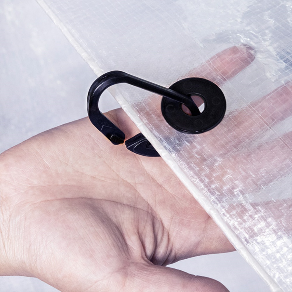 Clear Vinyl Tarp with Grommets – Close-Up of Plastic Buckle Eyelet Detail