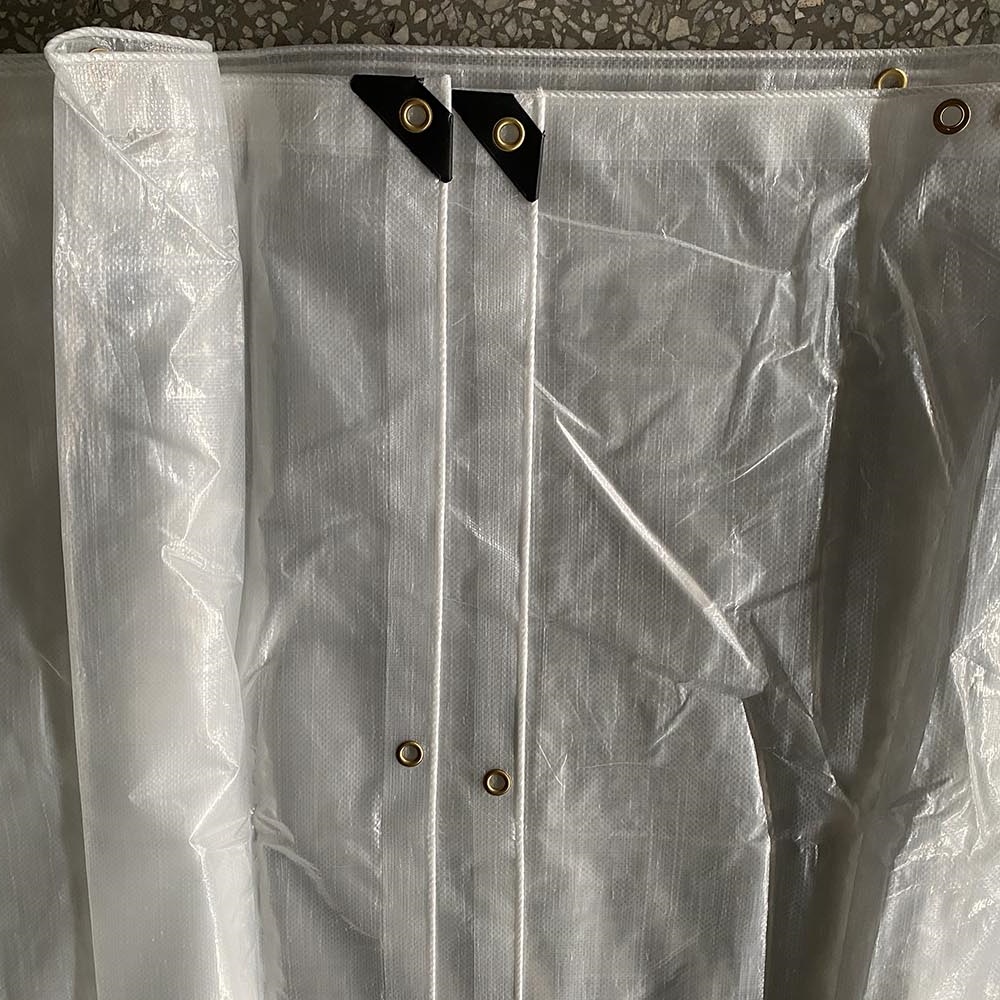 Clear Heavy Duty Tarp with Grommets – Copper Buckle Detail on Rain Shelter Edge