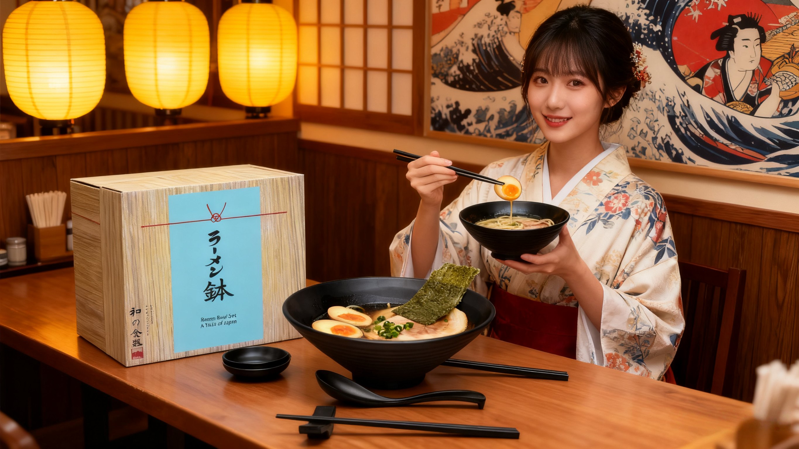 black noodle bowl set