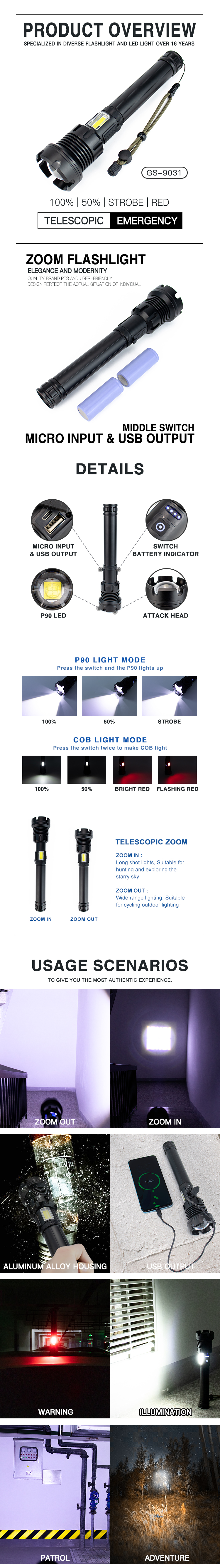 rechargeable led flashlight factory