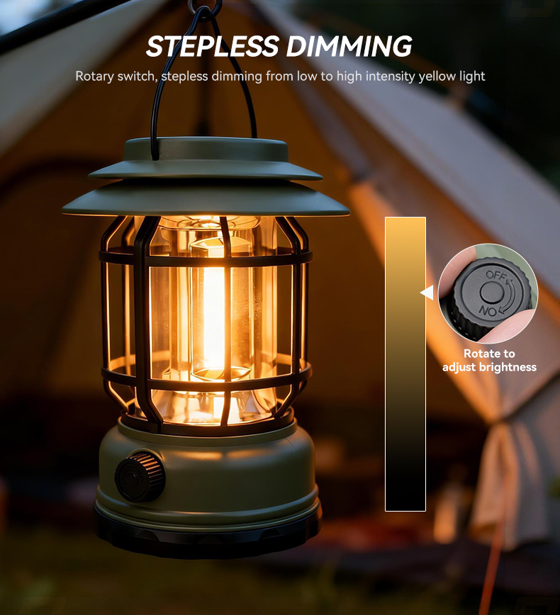 stepless dimming led camping lamp