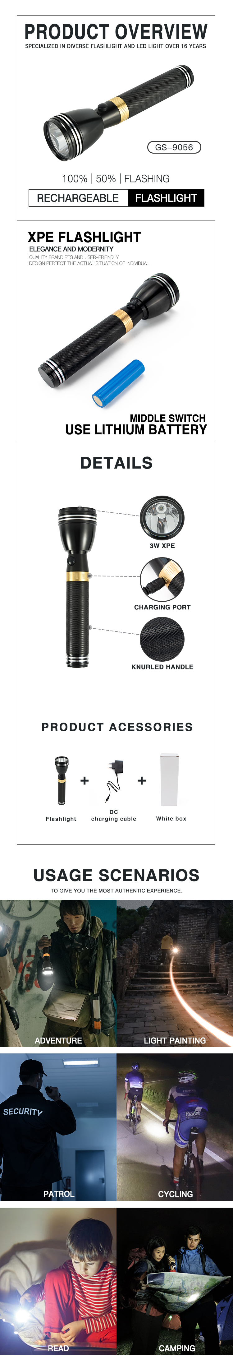 DC rechargeable led flashlight