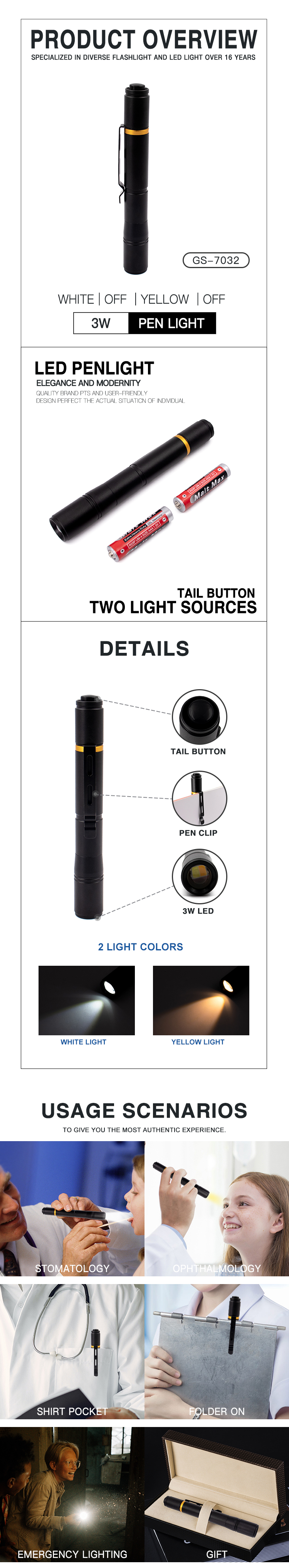 AAA dry medical penlight