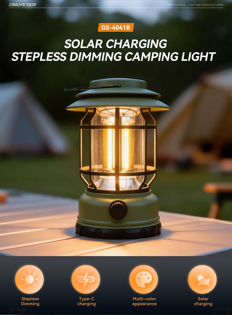 stepless dimming led camping lamp