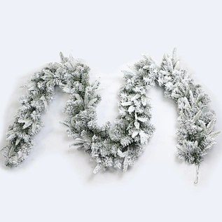 270 CM Unlit Green PE PVC Mixed Flocked Snowy Christmas Garland for the Holiday Season