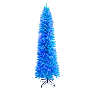 Elevate your holiday decor with the Trendy Tree 210cm Pre-lit Blue Pencil Christmas Tree. This slim, space-saving artificial tree features vibrant blue LED lights, a sturdy metal stand, and lush PVC needles. Perfect for home, office, and party Christmas